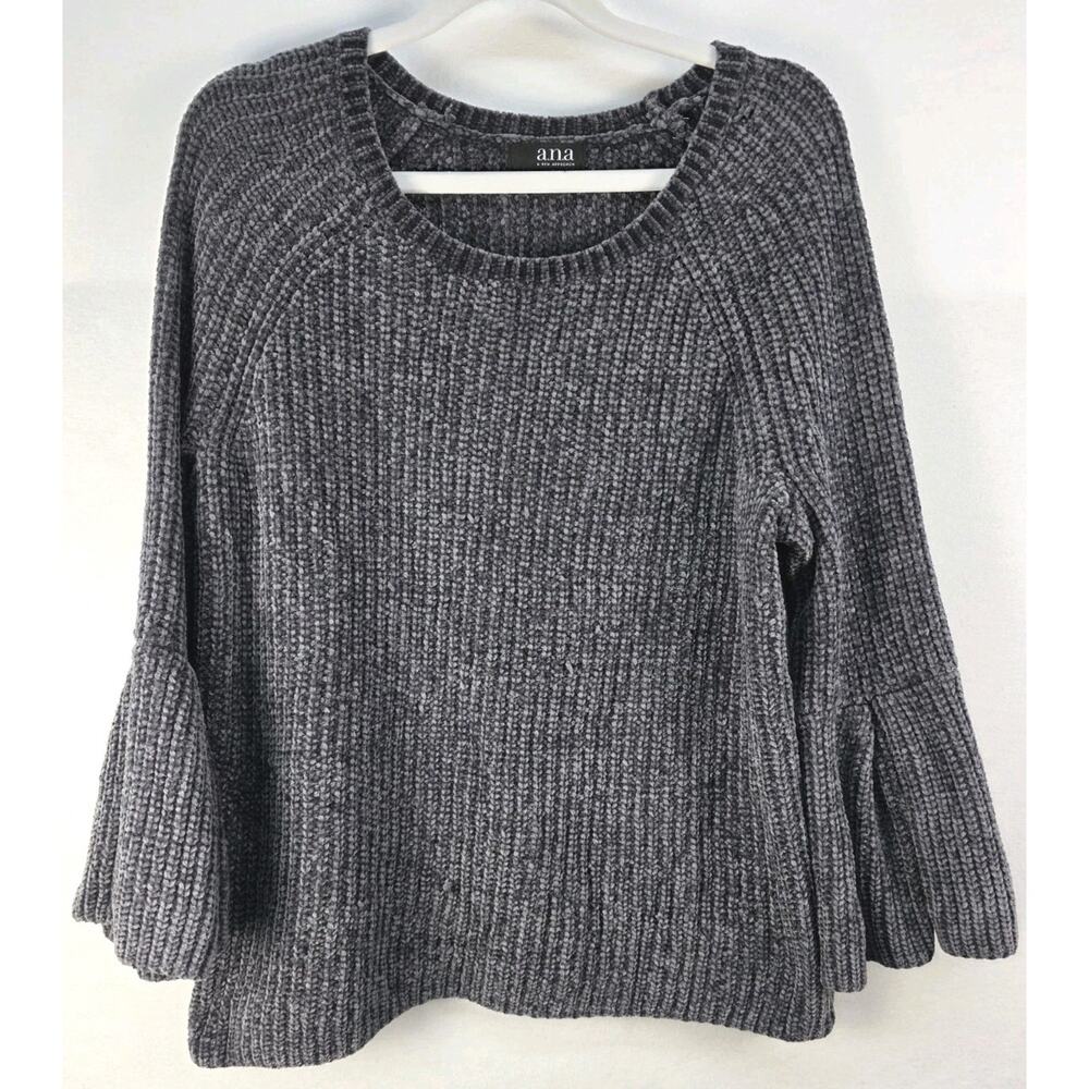 A.N.A. Women's Medium Sweater Gray Soft Knit Flared Sleeves Cozy Lounge Wear